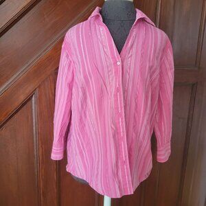 C.J. Banks Pink Striped Button-Up Shirt 1X